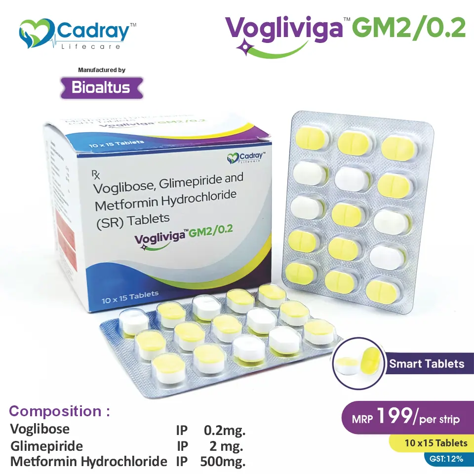 Glimepiride 2mg + Metformin 500mg SR + Voglibose 0.2mg | Antidiabetic Tablet | Best Price for PCD Pharma Franchise
